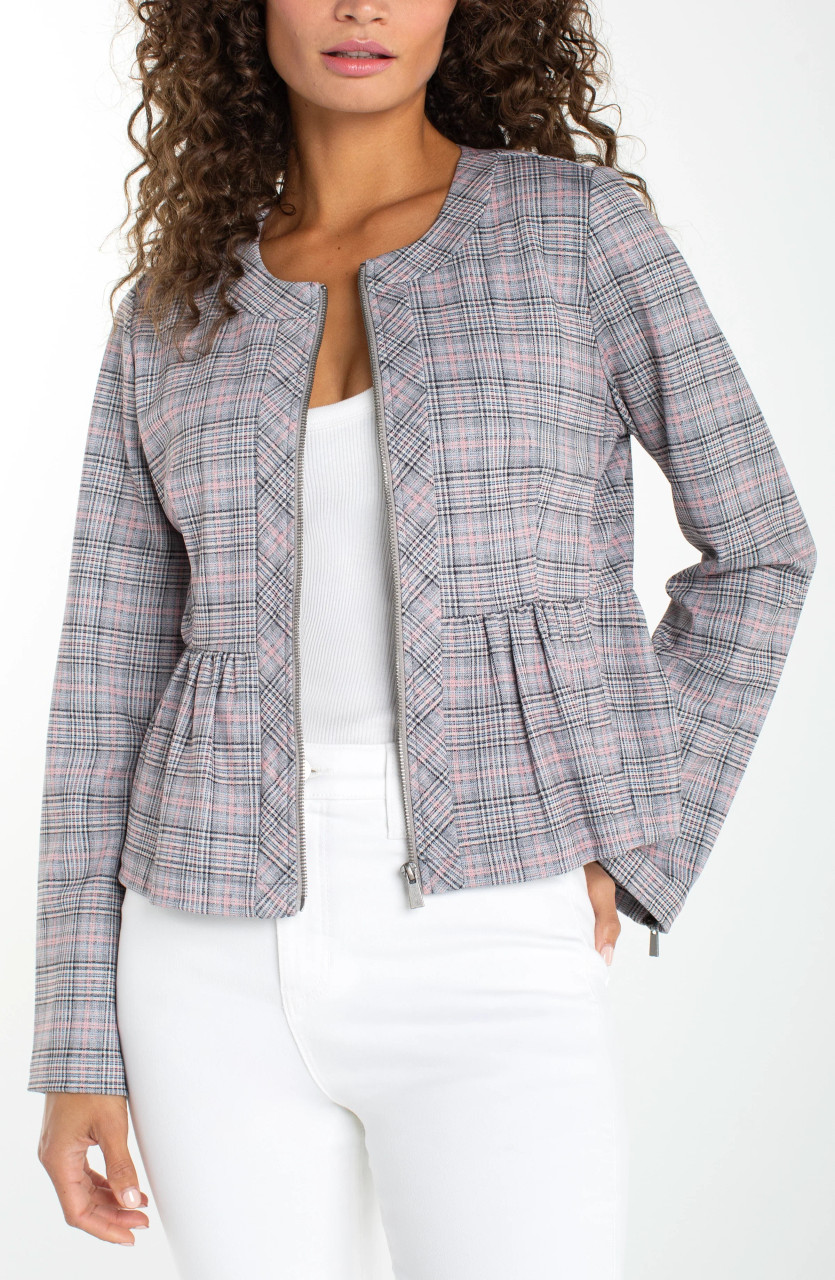 Liverpool Plaid Zip Peplum Jacket - New Moon Boutique