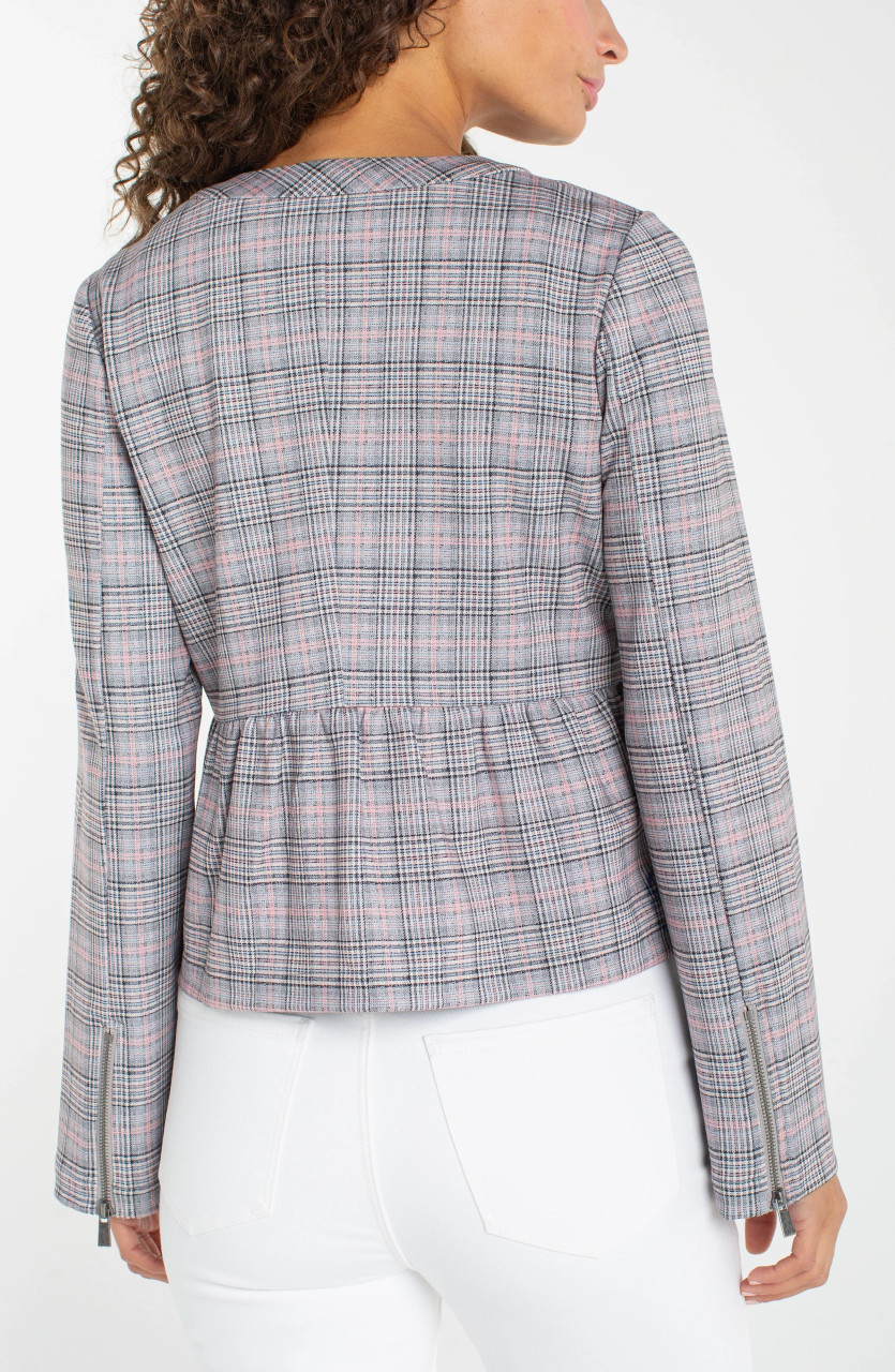 Liverpool Plaid Zip Peplum Jacket - New Moon Boutique