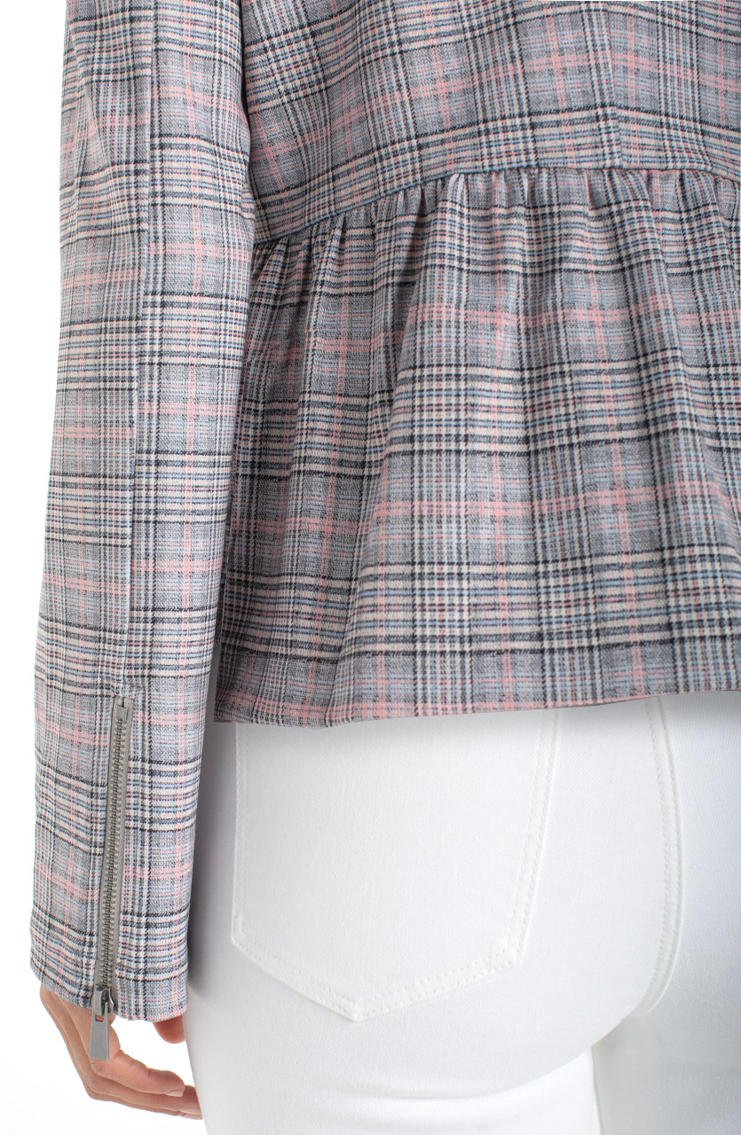 Liverpool Plaid Zip Peplum Jacket - New Moon Boutique