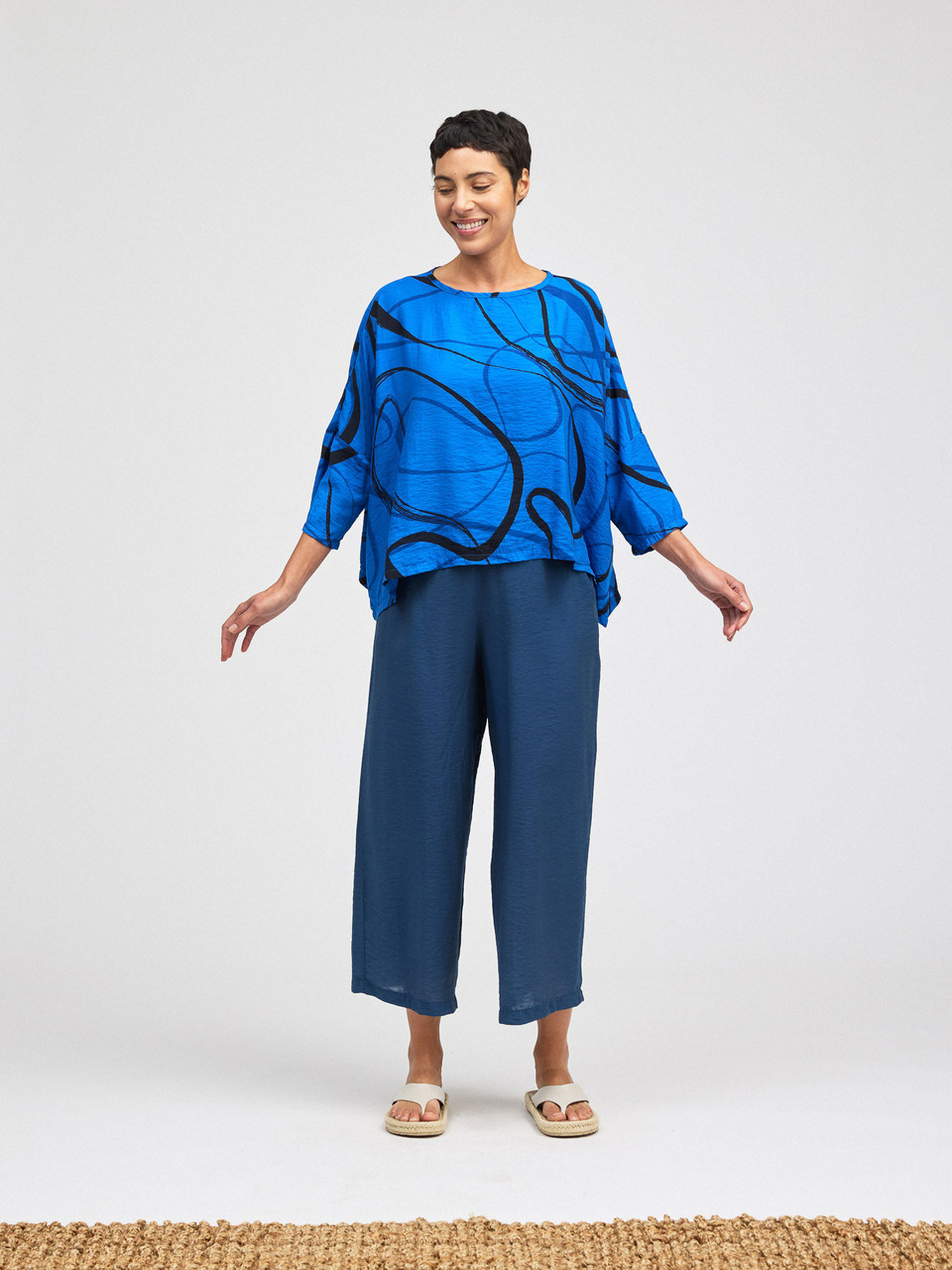 Cut Loose Black/Blue Swirl Osize Crop Top - New Moon Boutique