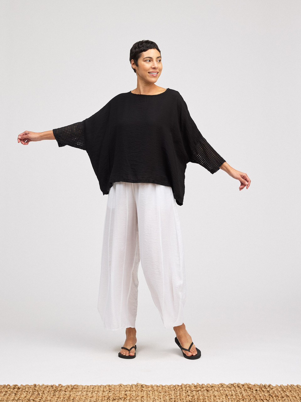 トップス BOHEMSEO CUT-OUT MIXED TOP Cut Loose Check Burnout Osize Crop Top - New Moon Boutique