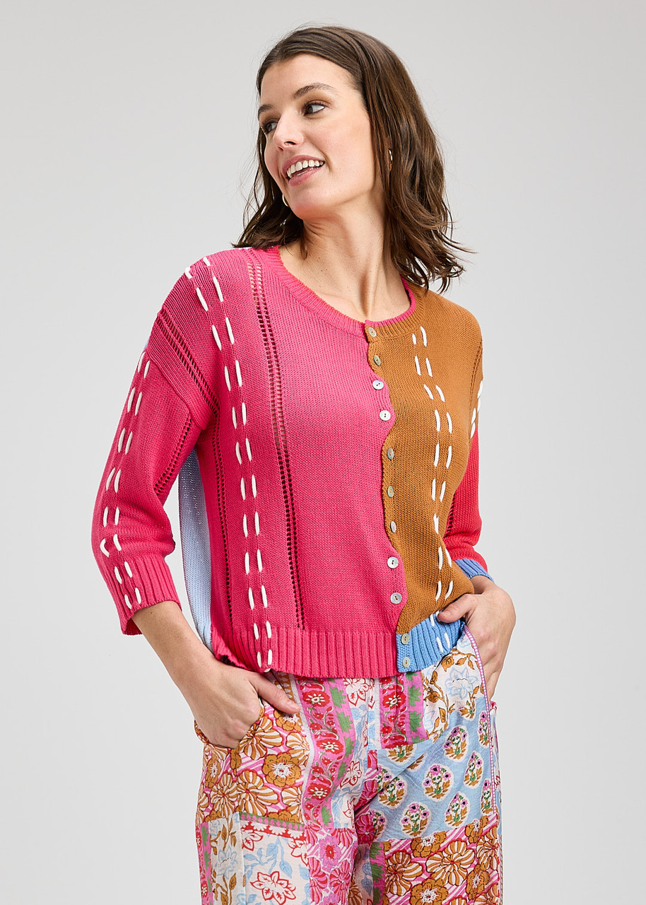Zaket & Plover Bubblegum Cotton Color Block Cardigan - New Moon