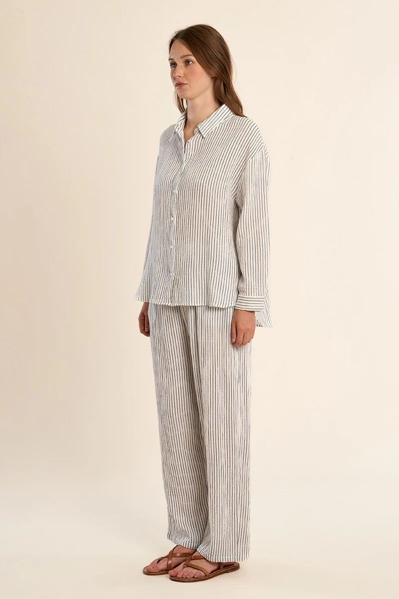 Molly Bracken Navy Stripe Cotton Gauze Shirt - New Moon Boutique