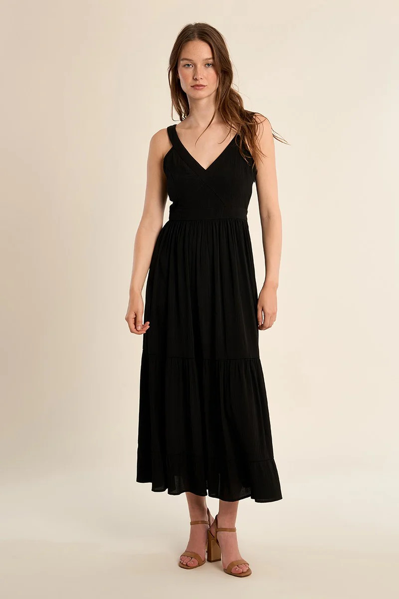 Molly Bracken Black Strap Ruffle Dress - New Moon Boutique