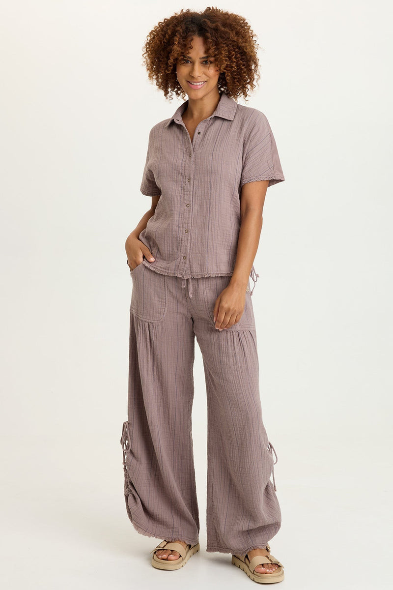 XCVI Mink Stripe Gauze Ruched Pants - New Moon Boutique