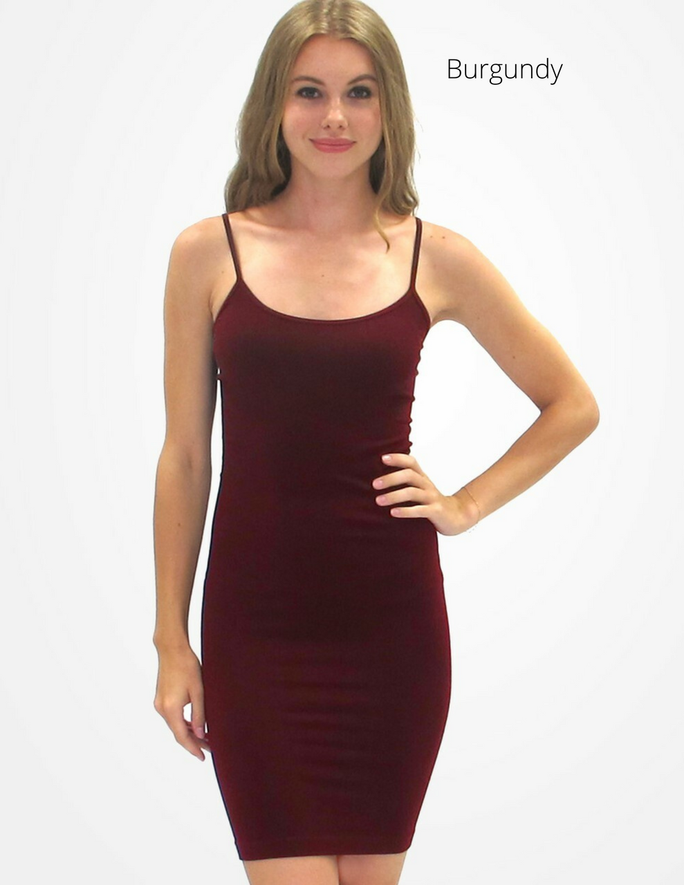 Women's Plus Size Seamless Spaghetti Stap Cami Slip Bodycon Tank Dress, Red