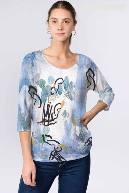 Et' Lois Blue Skies & Tree Sketch Print Soft Knit Top