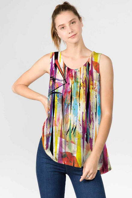 Et' Lois Colorful Downward Brushstroke Print Soft Knit Top