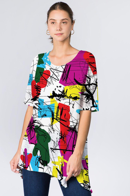 Et' Lois Vibrant Scribble Pattern Soft Knit Top