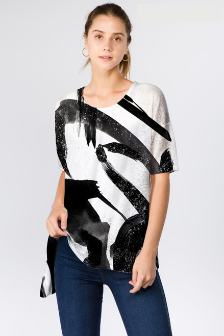 Et' Lois Black Brushstroke Soft Knit Top