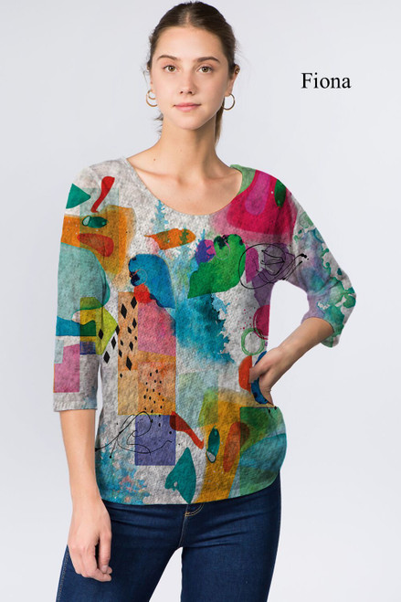 Et' Lois Hazy Asbtract Watercolor Stains Soft Knit Top