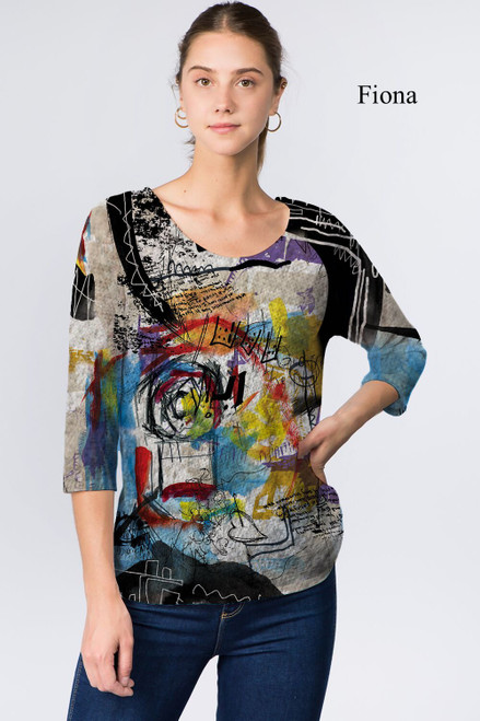 Et' Lois Hazy Colorful Abstract Scribbles Soft Knit Top