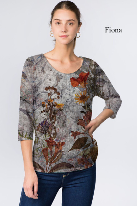 Et' Lois Hazy Grey Florals Soft Knit Top