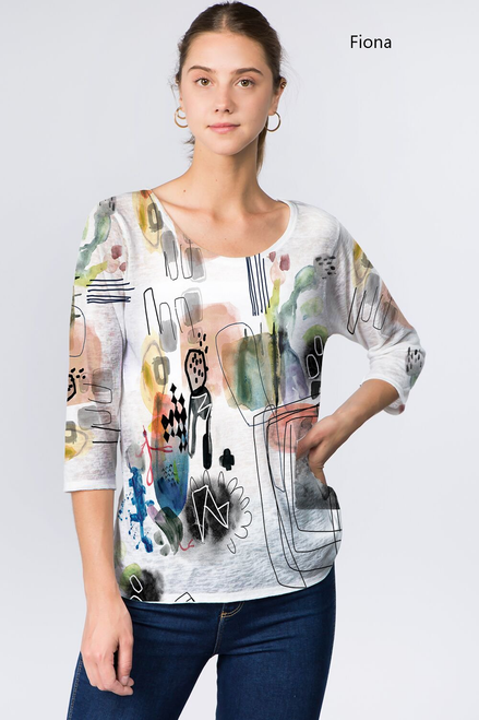 Et' Lois Watercolor Cactus Graffiti Soft Knit Top