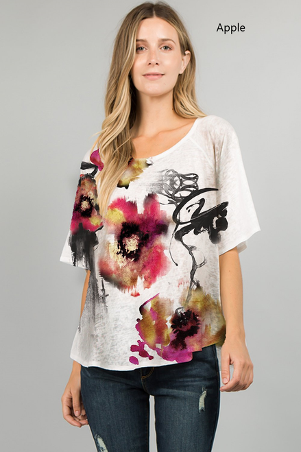 Et' Lois Watercolor Flowers Soft Knit Top