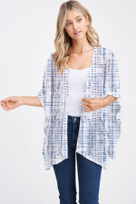 Et' Lois Blue Stripe Tie-Dye Open Wrap Shawl