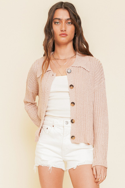 Hem & Thread Mauve Button-Up Long Sleeve Cropped Cardigan