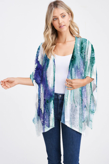 Et' Lois Drip Watercolor Painting Open Wrap Shawl