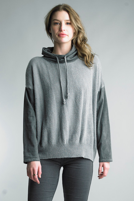 Tempo Paris Grey Knit Combo Cowl Pullover