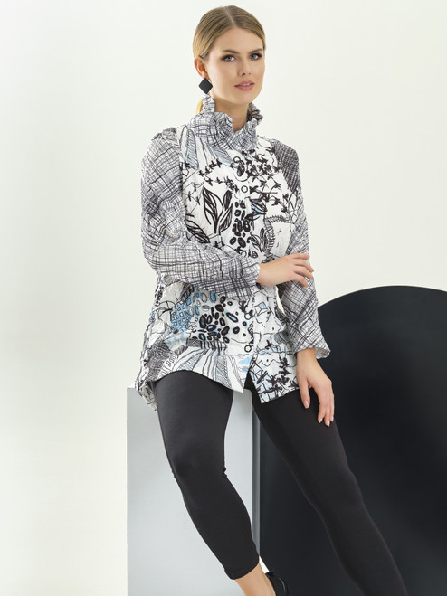 Dolcezza Sassy Crinkle Graphic Tunic Shirt