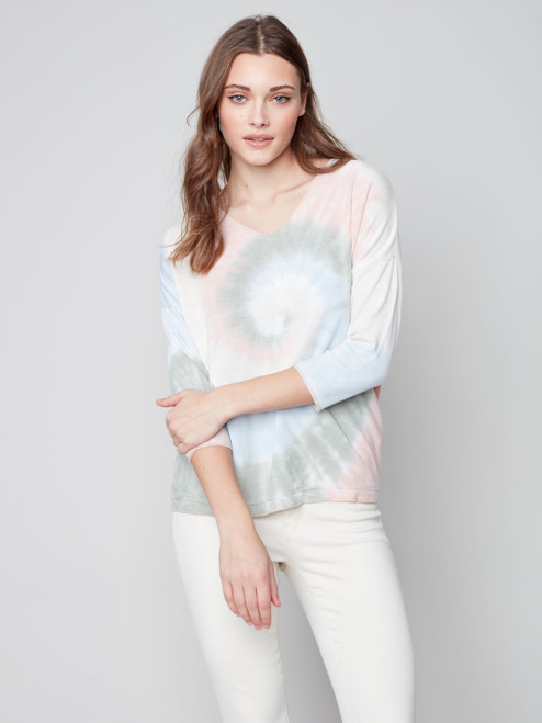 Charlie B Celadon Tie-Dye Knit Top