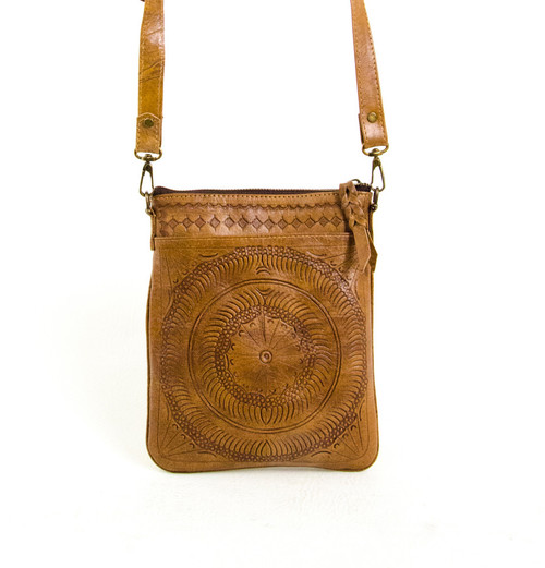 Leaders in Leather Natural Specialty Tooled Crossbody