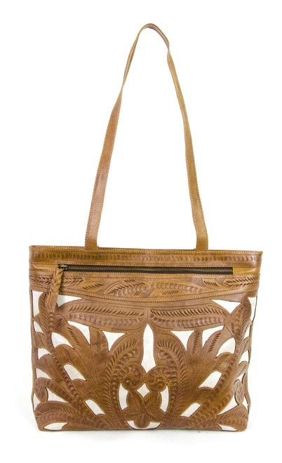 Leaders in Leather Natural/Bone Cutout Square Tote