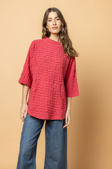 Komil Punch Waffle Cotton Funnel Neck Top