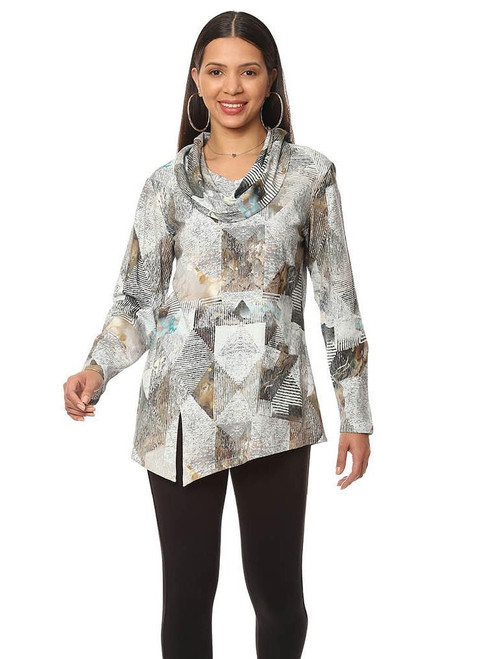 Parsley & Sage Khaki Abstract Cotton Cowl Tunic