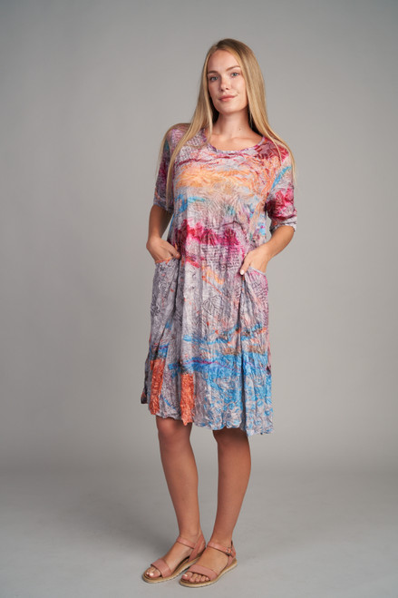 Shana Colorful Sketch Crinkle Pocket Dress