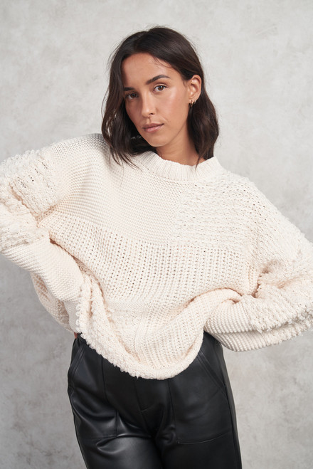 Little Lies Cream Boxy Patchwork Weave Sweater