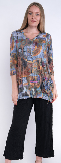 Shana Paisley Crinkle Flare Top