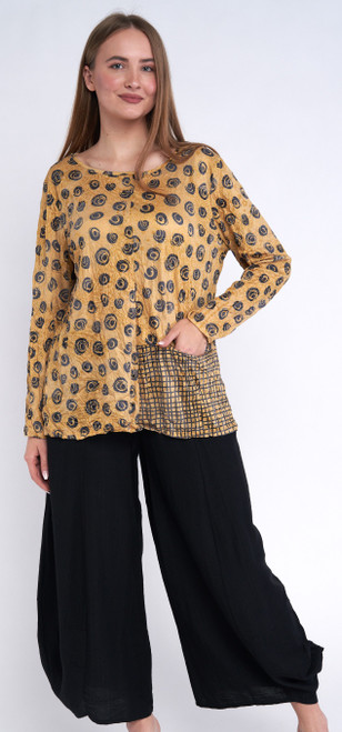 Shana Mustard Contrast Crinkle Top