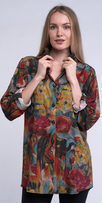 Shana Colorful Watercolor Flowers Tunic Jacket