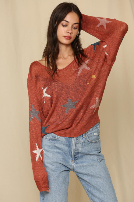 By Together Copper Star V-Neck Sweater