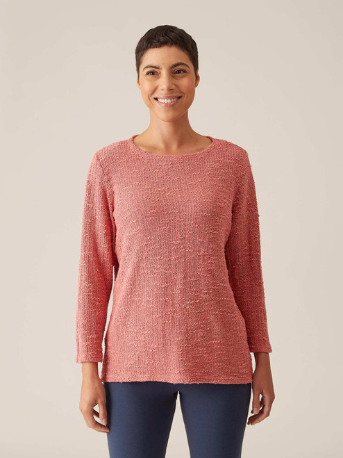 Cut Loose Texture Sweater 3/4 Sleeve Boatneck Top