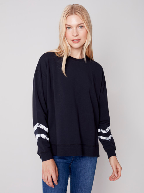 Charlie B Black Cotton Modal French Terry Top