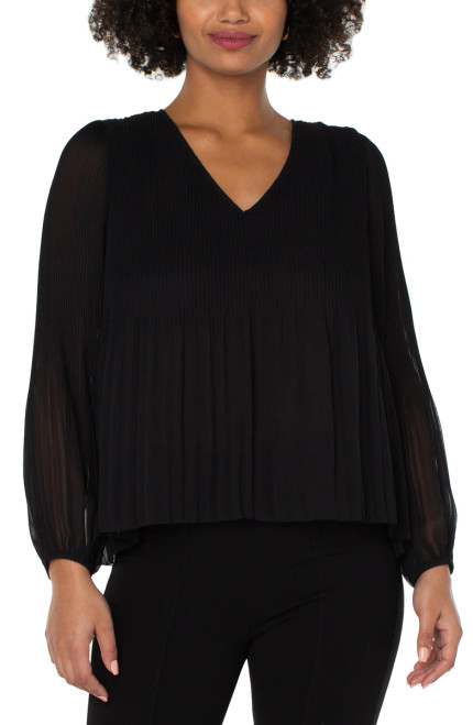 Liverpool Black Pleated Chiffon Top