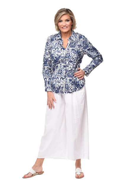 Tulip Blue Batik Cotton Gretchen Shirt