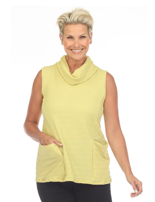 Inoah Solid Lime Textured Cowl Neck Tank