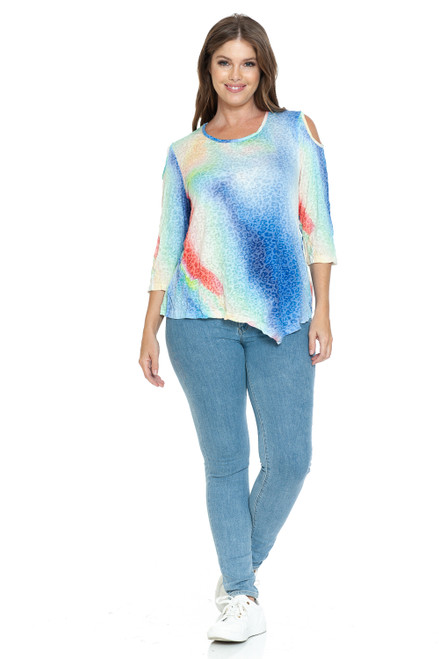 Cubism Rainbow Alley Crinkle Cold Shoulder Top