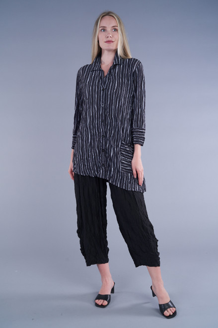 Shana Black Stripe Asymmetrical Crinkle Shirt