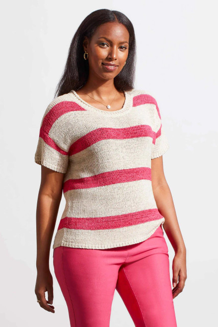 Tribal Raspberry Stripe Textured Sweater