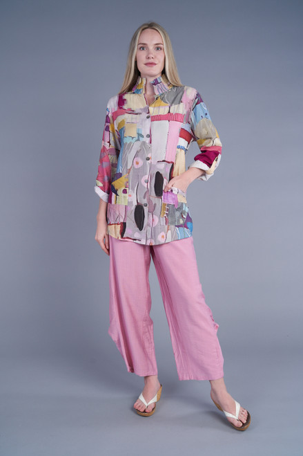 Shana Pink Abstract Wire Collar Shirt