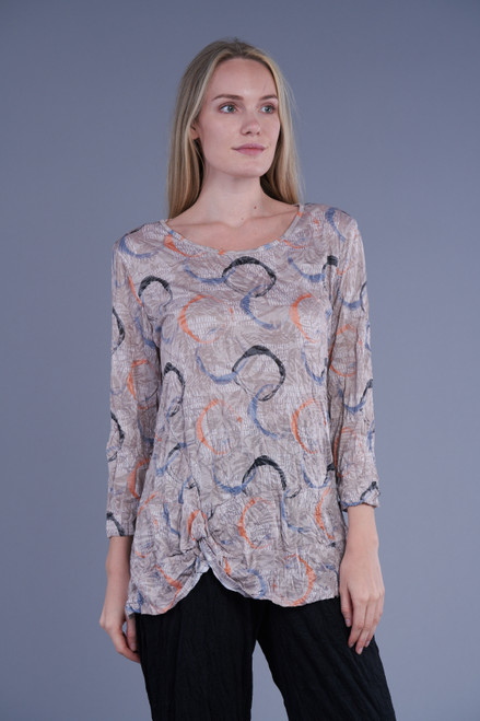 Shana Circles Knotted Hem Crinkle Top