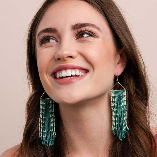 Ink + Alloy Teal Arrow Beaded Fringe Earrings