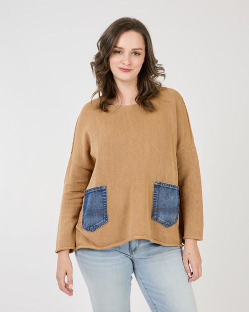 Shannon Passero Sand Cotton Denim Pocket Sweater