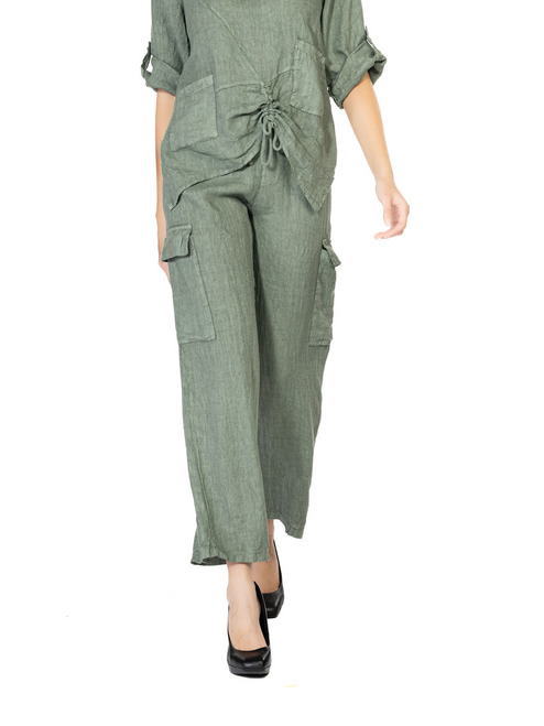 Cherishh Olive Linen Cargo Pant