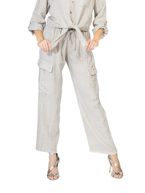 Cherishh Beige Linen Cargo Pant