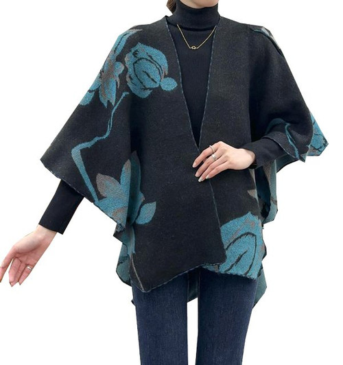 Winding River Aqua & Black Lotus Reversible One-Size Wrap